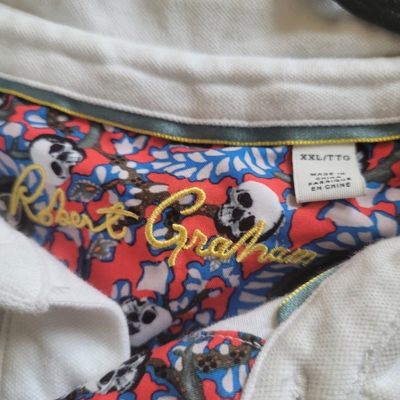 Robert Graham Polo Shirt Mens Size 2XL Ace Performance Golf White Easton - Picture 2 of 4